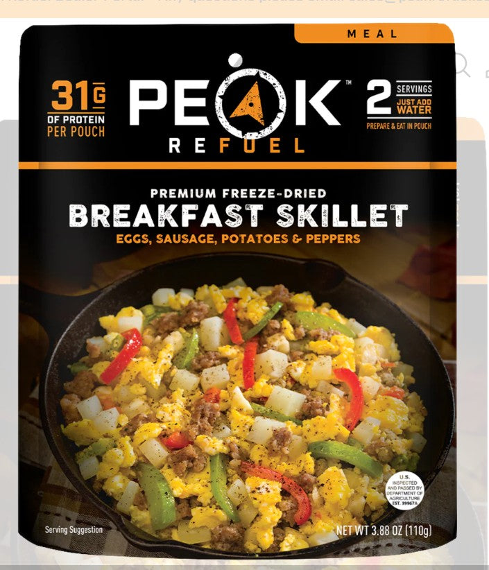 Peak Refuel Breakfast! Enjoy biscuits & Gravy, Breakfast Skillet, or Strawberry Granola