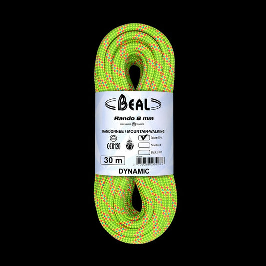 Beal RANDO 8MM x 48m - GOLDEN DRY Yellow Dynamic Twin Rope