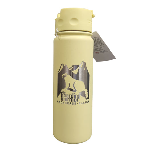The Hoarding Marmot 20oz Insulated Fifty/Fifty Light Yellow colored Water Bottle.