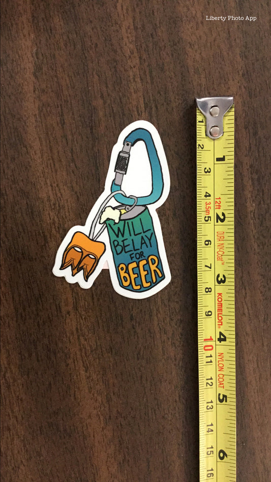 Always the Adventure 'Will Belay for Beer' Sticker - The Hoarding Marmot